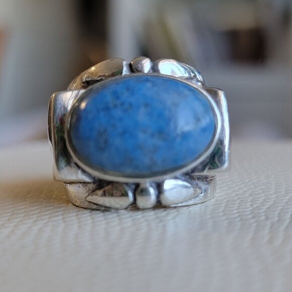 Sterling Silver Lapis Lazuli Estate Statement Ring Size 9.5 - Picture 1 of 9